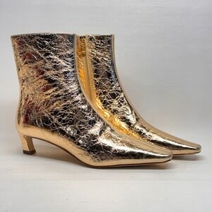 Michael Kors Cosmo Pale Gold Metallic Crinkle Leather Kitten Heel Boots 9M